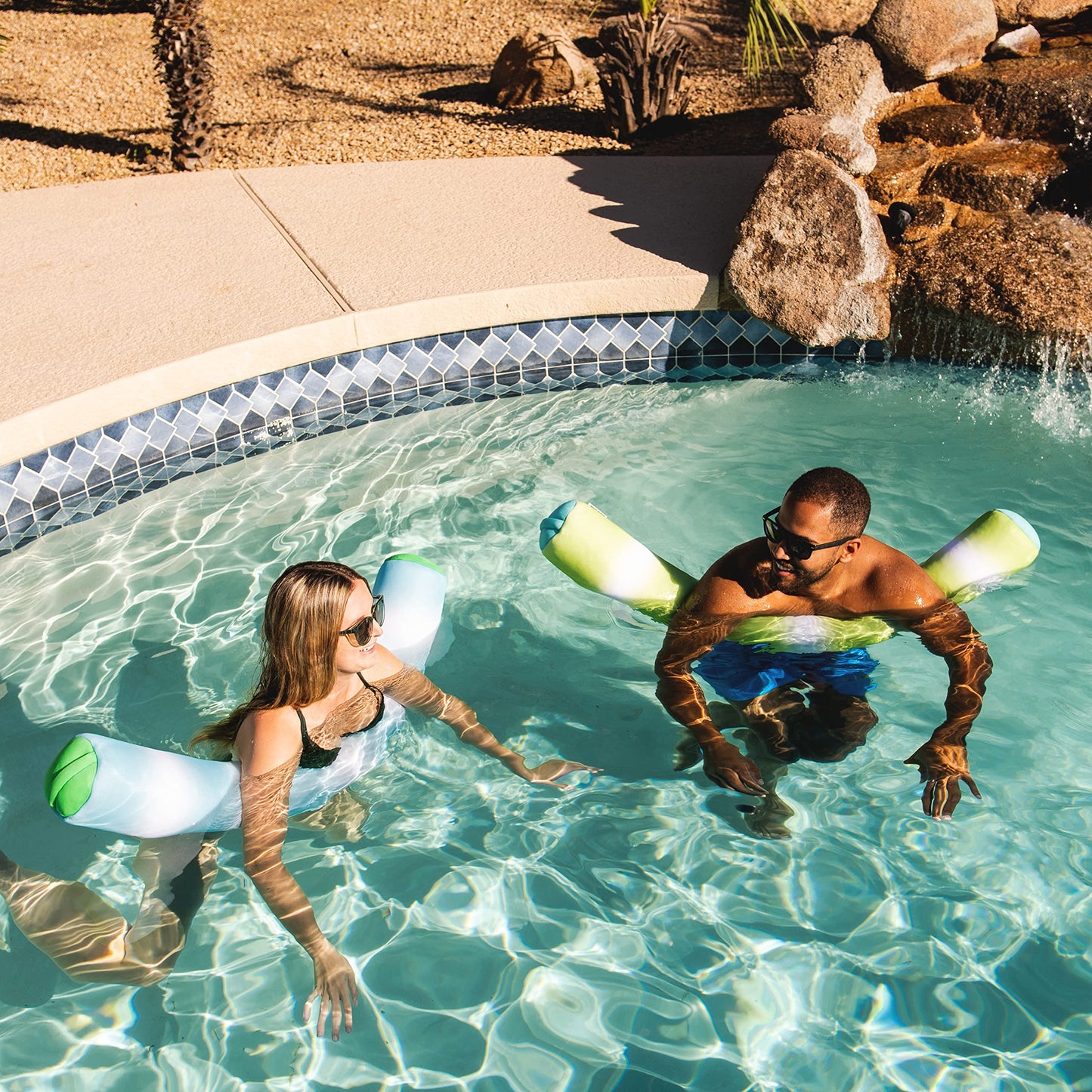 Big Joe Noodle 2 Pack No Inflation Needed Pool Floats, Rolling Wave Lime Double Sided Mesh, Quick Draining Fabric, Jumbo 4 Feet