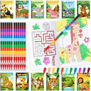 Ben Louis 24 Pcs Jungle Safari Animals Coloring Books Party Favors With 24 Crayons Safari Zoo Lion Party Mini Activity Books Bul