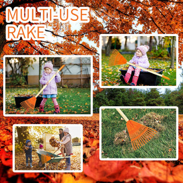 Pomiku Kids Rakes, 4 Pieces 31'' Heavy Duty Lawn Rakes For Leaves, Child Size Plastic Rakes With Wooden Handle, Gardening Tools