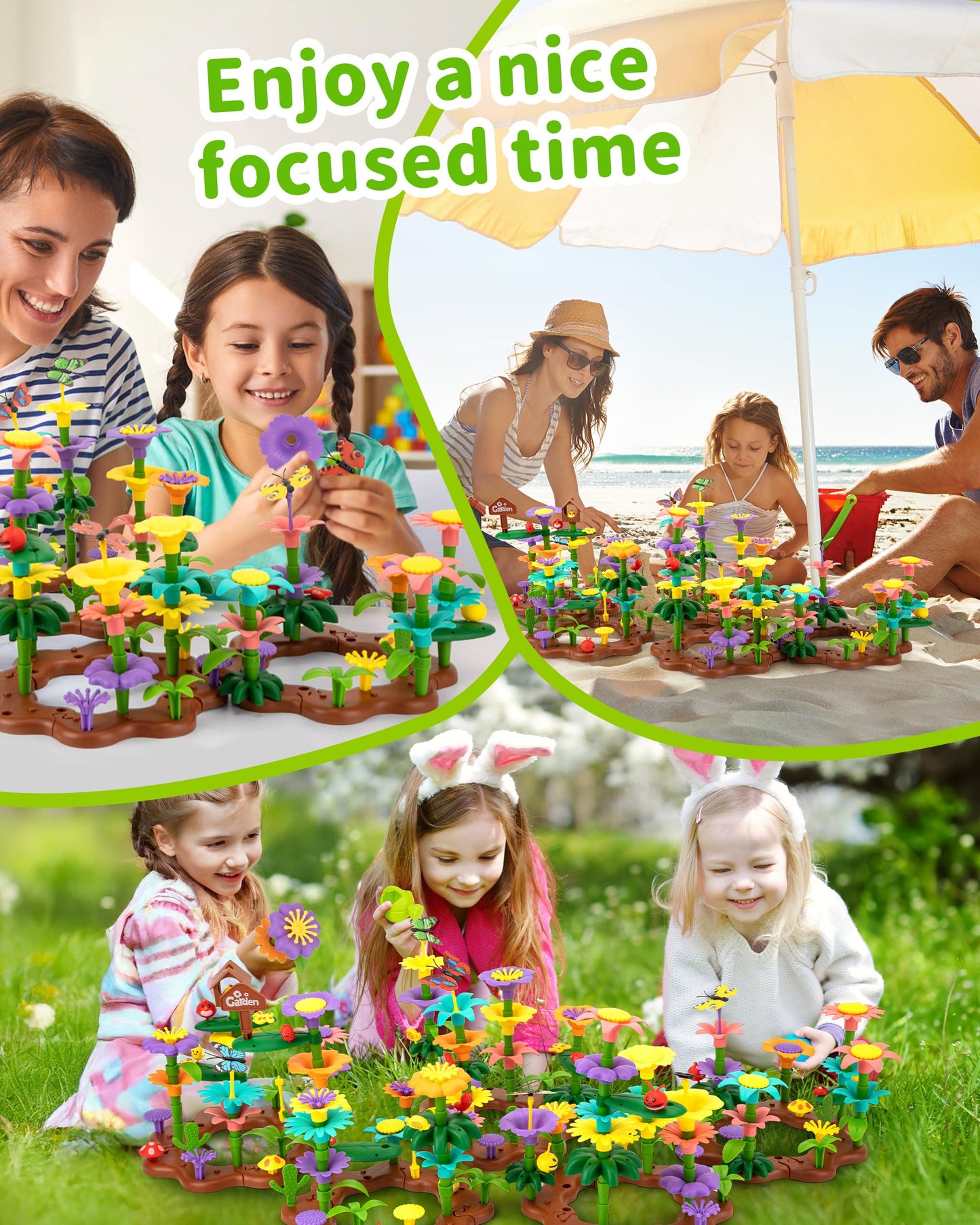 Funsland Flower Garden Building Toys For Girls: 322 Pcs Kids Gardening Kit Set Gifts For 3 4 5 6 7 Year Old Toddler