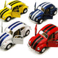 Set of 4 Cars: 5'' Classic 1967 Volkswagen Beetle with Racing Stripes 1:32 Scale (Blue/Red/White/Yellow)