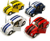 Set of 4 Cars: 5'' Classic 1967 Volkswagen Beetle with Racing Stripes 1:32 Scale (Blue/Red/White/Yellow)