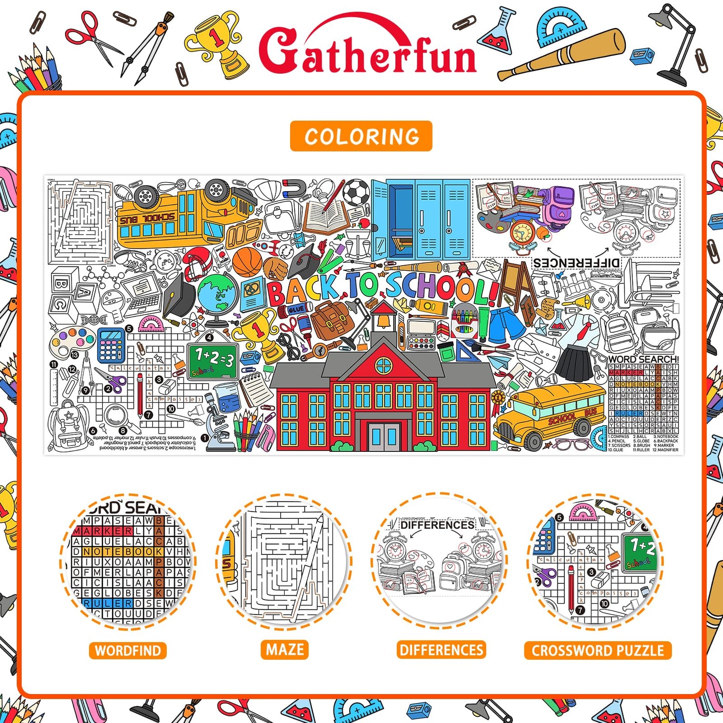 Back To School Party Giant Coloring Poster - 31.5X 72 Inches - Versatile Classroom Wall D  Cor & Back To School Activity - Back