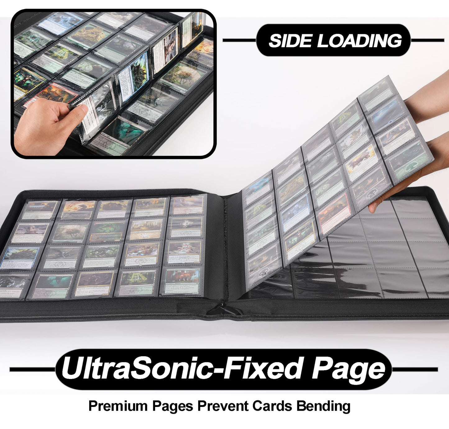 enhanced 2000 Pocket Card Binder - 20 Pocket Trading Card Binder with Sleeves Fits 2000 Cards  Ringless Card Album for TCG - Model A Classic Black