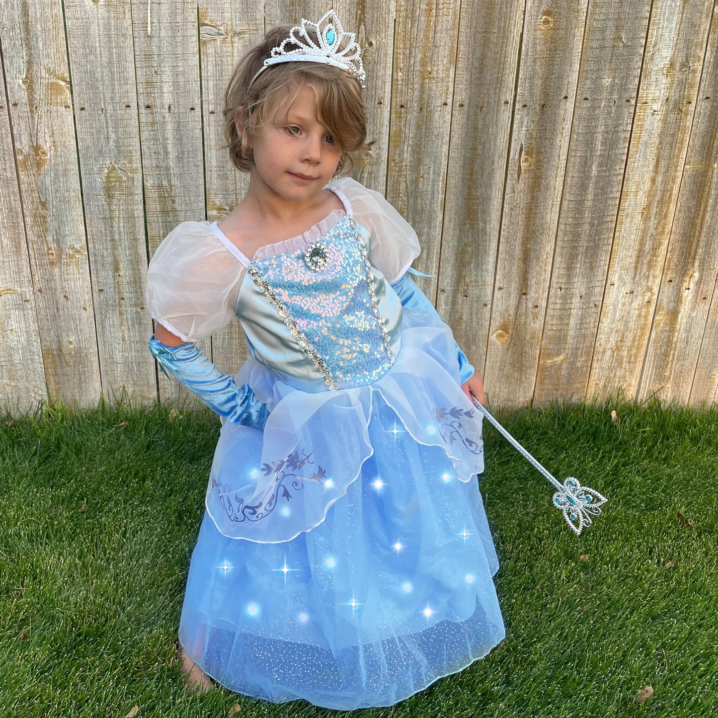 Aolliya Cinderella Light Up Dress for Girls Blue Princess Costumes Fancy Dress Up for Halloween Cosplay Carnival