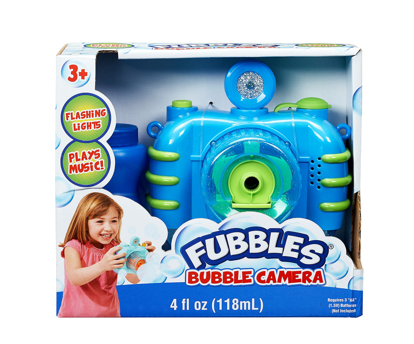 Fubbles Bubble Camera with Realistic Shutter Sound  Fun Lights and Music. Includes enhanced Bubble Solution  Blue (47301E)