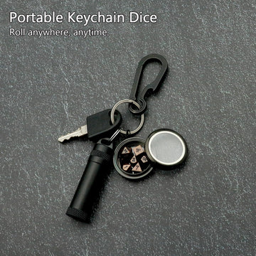 PJOY Mini Dice Set Tiny DND Dice with Necklace Case D&D Portable 7PCS Keychain Antique Copper Metal Dice Set for Role Playing Di
