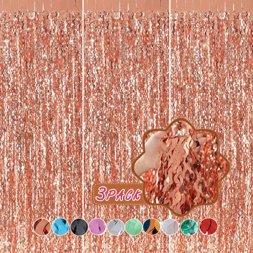 CYLMFC Wavy Rose Gold Fringe Curtain - 3.3 ft x 6.6 Feet, Pack of 3 | Rose Gold Party Decorations,Rose Gold Streamers,Rose Gold