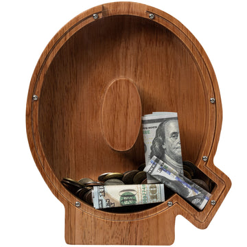 Ladenk 12 Inch Extra Large Wooden Kids Letter Piggy Bank - Piggy Bank For Boys Girls - Initial Q Bank - Alphabet Money Bank For 