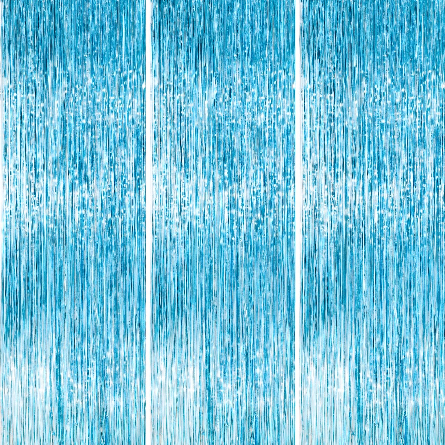 PartyWoo Light Blue Streamers Backdrop 3pcs Baby Blue Foil Fringe Streamer Curtain 8.2FT Tinsel Backdrop for Birthday Gender Rev