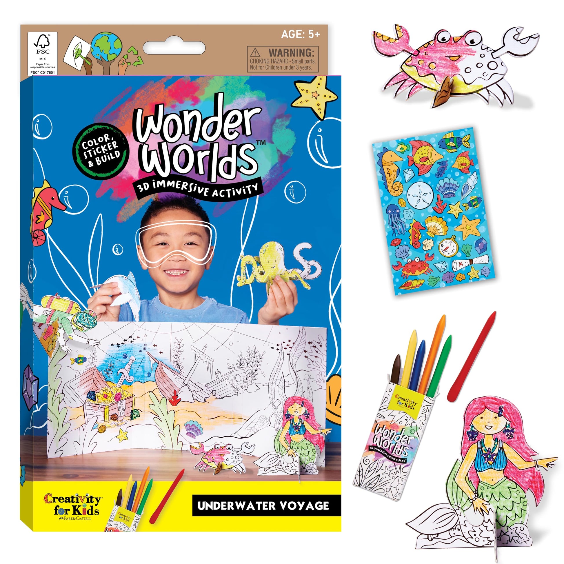 Creativity for Kids Wonder Worlds 3D Coloring Craft Kit: Underwater Adventure - Arts and Crafts for Kids Ages 5-7+, DIY Kit and 