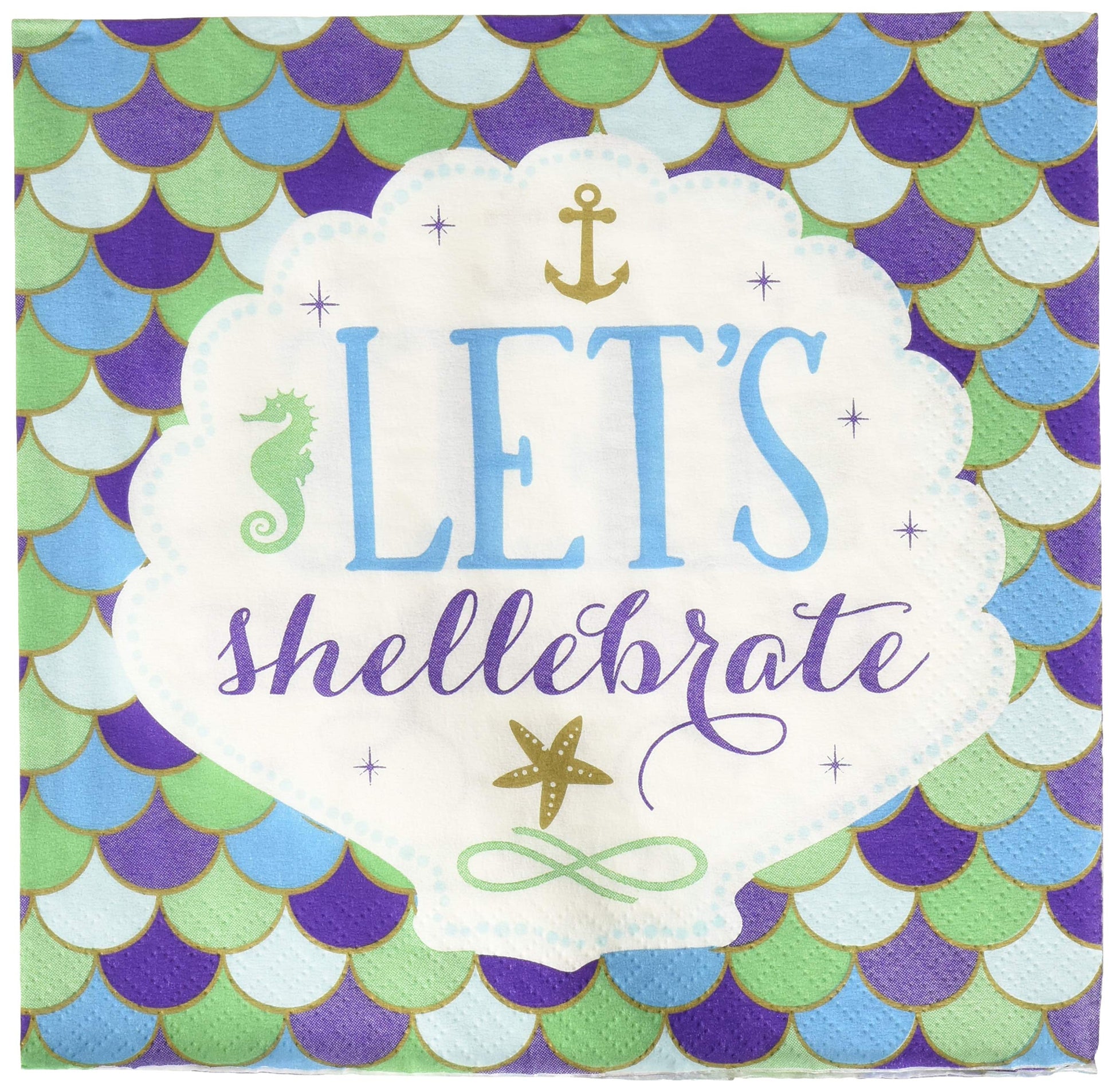 amscan 511975 Luncheon Napkins | Mermaid Wishes Collection | 6.5 x 6.5 | 16 pcs | Birthday, Multicolor