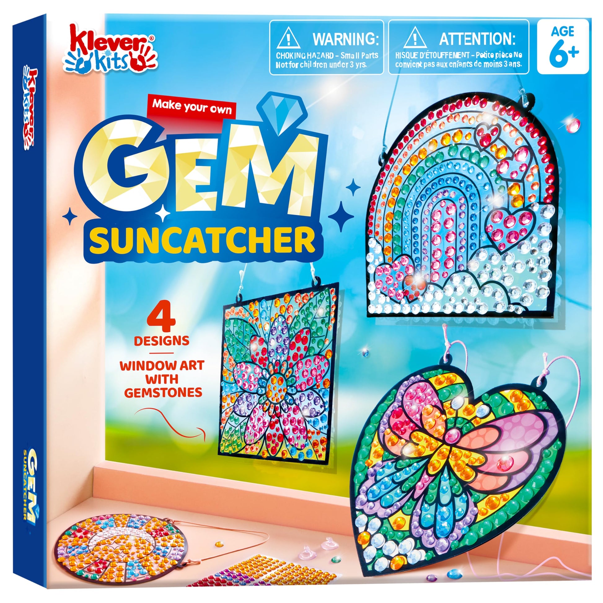 Klever Kits 4PCS Window Art Suncatcher Kits, Fun Gem Painting Kits, Diamond Art and Crafts for Boys Girls, Great Crafts Gift for