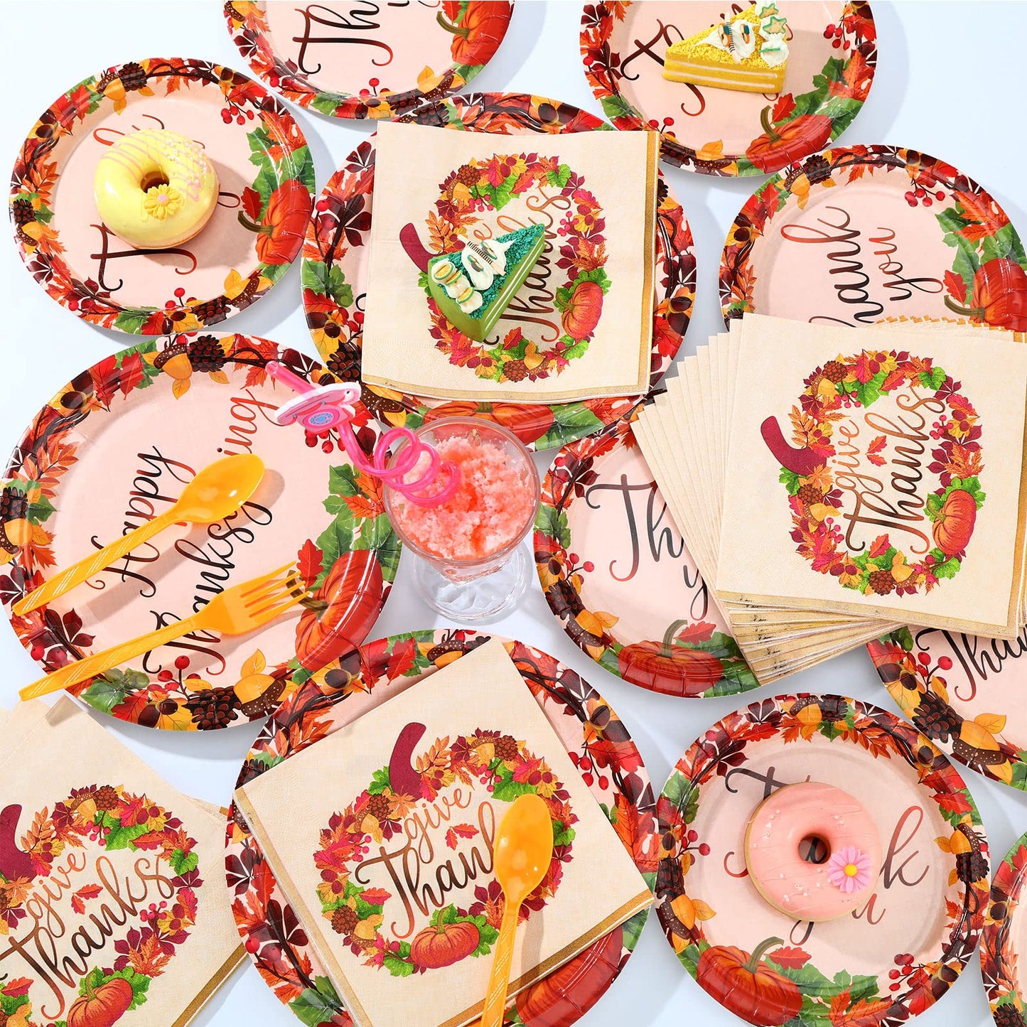 Spiareal 100pcs Thanksgiving Paper Plates and Napkins Pumpkin Theme Party Disposable Dinnerware Give Thanks Tableware for Thanks