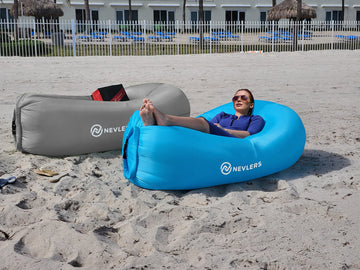 Nevlers 2 Pack Inflatable Loungers With Side Pockets And Matching Bag - Blue & Gray - Waterproof And Portable Lounger - Easy To