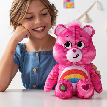 Care Bears 14 Cheer Bear Plush - New Denim Design, Soft Eco-Friendly Material, Multicolor Huggable Toy for Kids