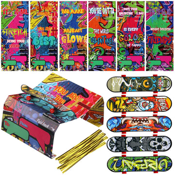 36 Pcs Finger Skateboards With Greeting Cards For Valentines Day Set, Finger Board Assorted Mini Skateboards Valentine Classroom