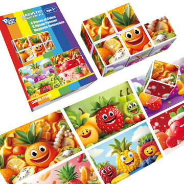 Pairez Toys Magnetic Blocks for Toddlers  1.65 inch Large Building Blocks Tiles  Funny Simle Fruits Puzzle Game  Sensory Montessori STEM Travel Toys for Boys and Girls Ages 3-5 4-8