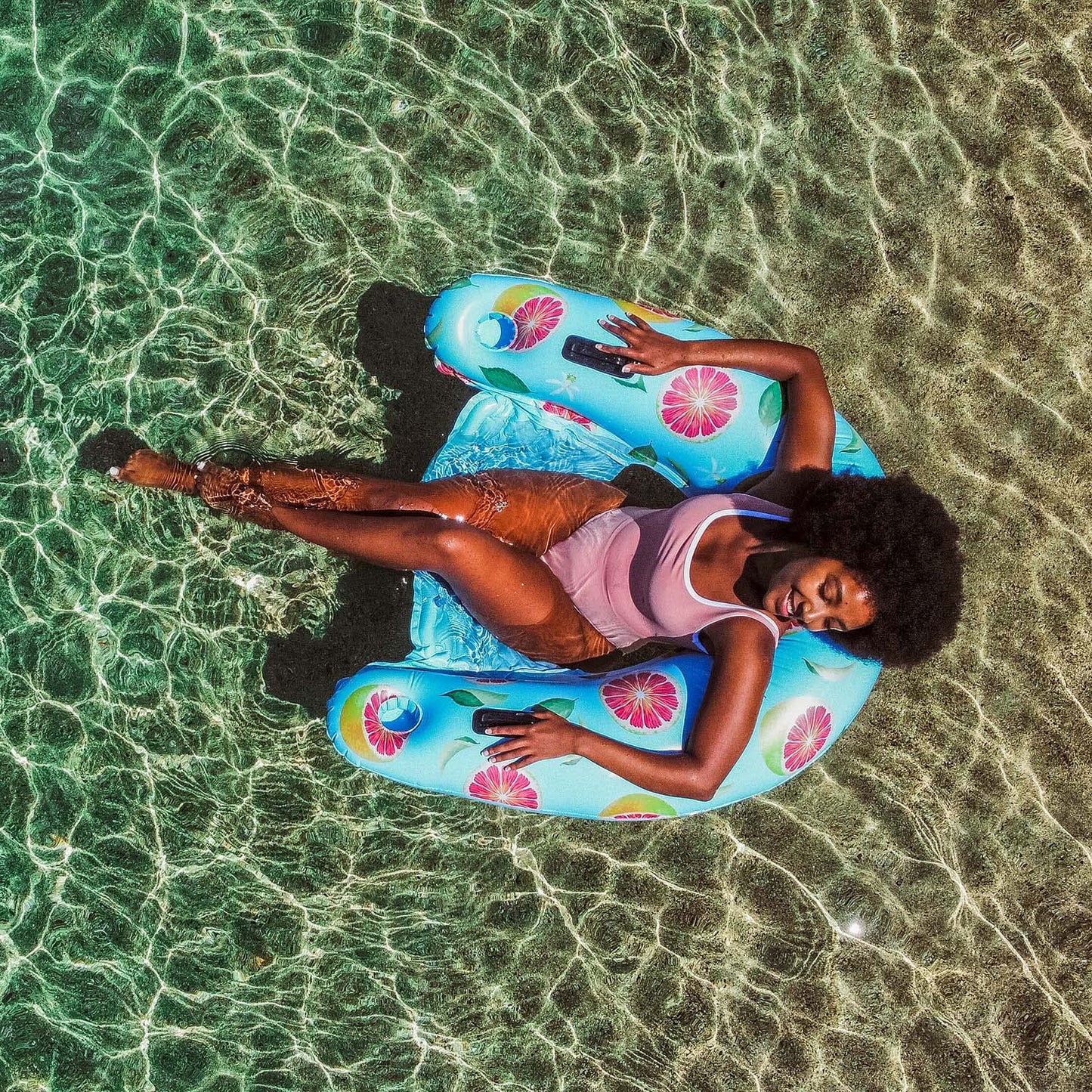 PoolCandy Sun Chair Water Raft, Multiple Chair Styles (Grapefruit Print Sun Chair Pool Float)