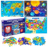 Only Zest Educational Floor Puzzles 3 Pack - World Map Puzzles for Kids Ages 4-8, United States Puzzle & Solar System Set, 48 Ju
