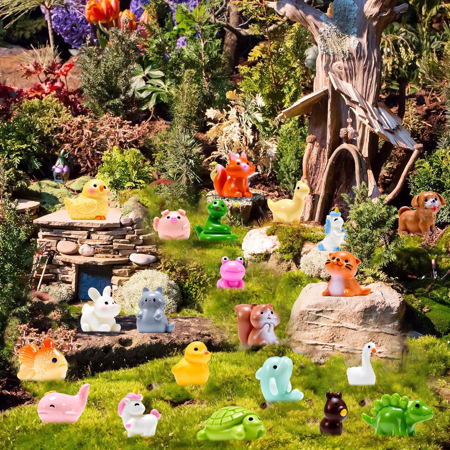 42 Pcs Mini Resin Animal  42 Tiny Resin Animals  Miniature Little Small Animal Figurines for Micro Fairy Garden Landscape Accessories Dollhouse Hide Crafts Decor Aquarium Toys