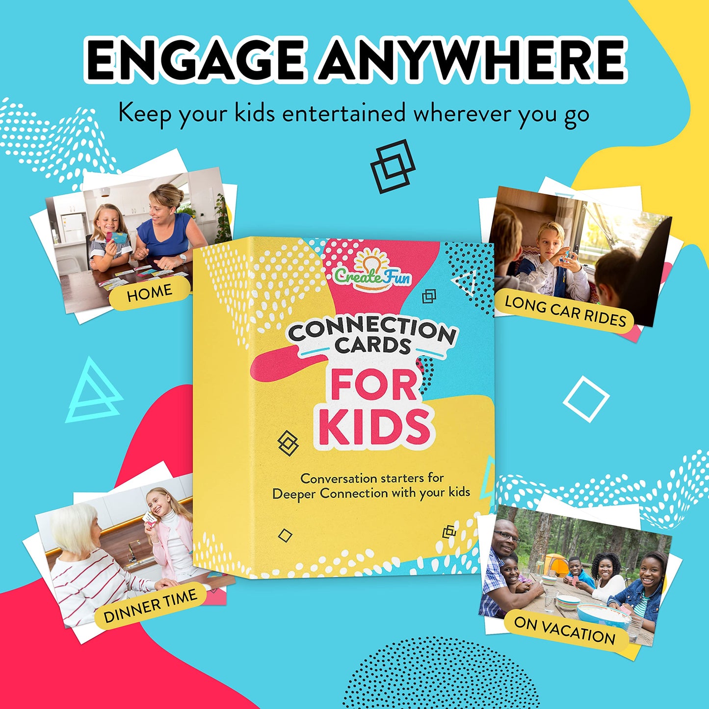 Createfun Connection Cards For Kids - 101 Family Conversation Starters For A Deeper Connection - Engaging And Fun Conversation Cards For Ages 3 And Up To Help Improve Self-Confidence And Family Bond
