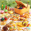 80pcs Pretend Play Food for Kids, Cutting Toy Food Set with Picnic Basket, Play Kitchen Accessories, Food Toys with Veggies, Fru