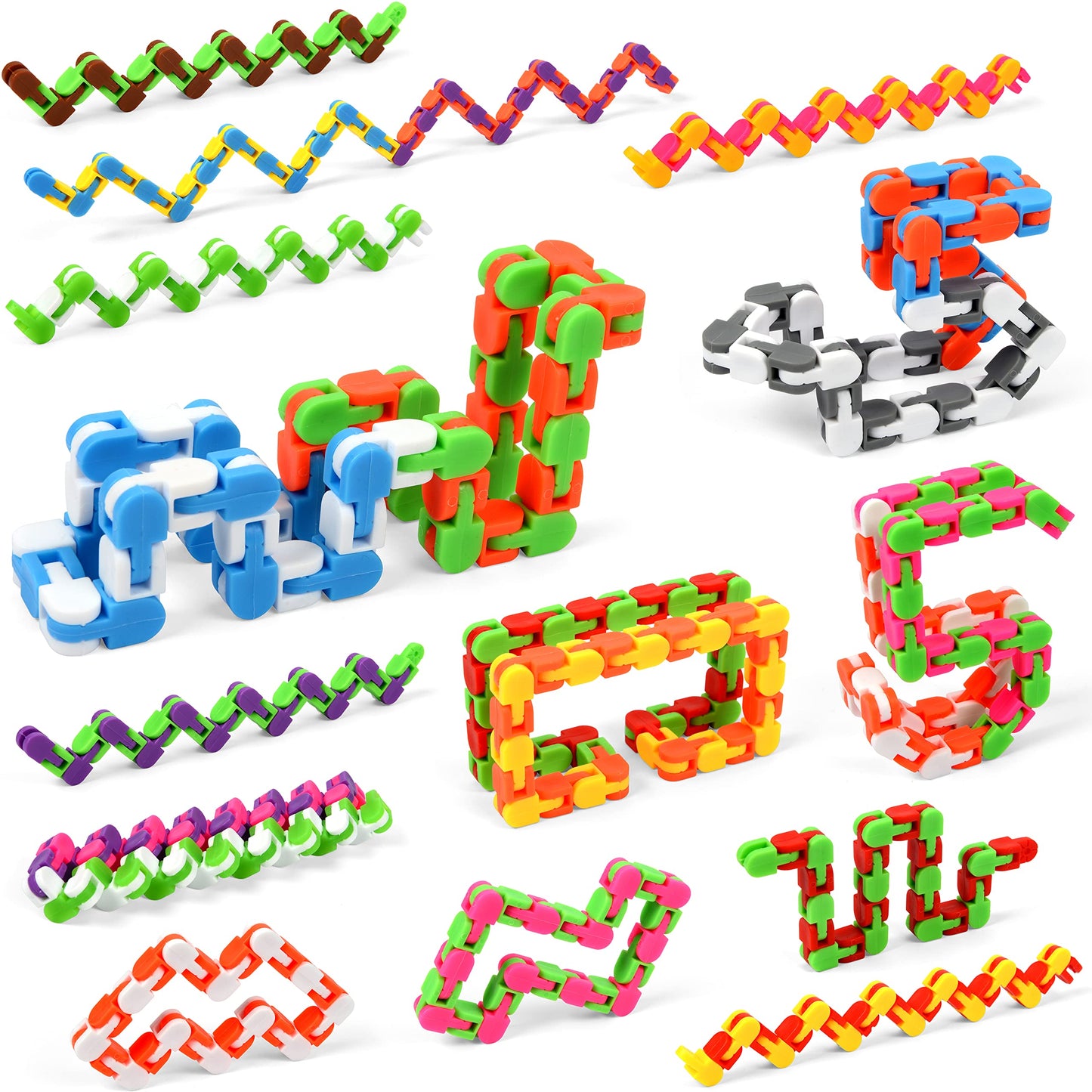 46 Pack 24 Links Wacky Tracks Snap and Click Fidget Toys,Snake Puzzle Toy for Party Favors,Plastic Chains Finger Sensory Toys,St