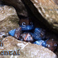 Earth Elemental Halfsies Dice - 7 die polyhedral dice Set - Cerulean Blue & Terran Brown - Silver Numbering