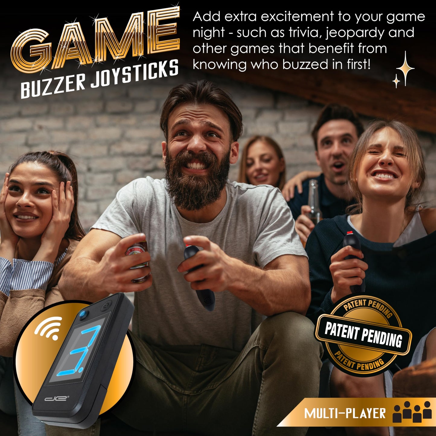 Digital Energy Wireless Handheld Game Buzzer System - 8 Player - Black - Ideal for Jeopardy, Family Feud, Trivia & Buzz Games