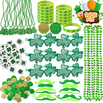 Max Fun 188Pcs St Patricks Day Accessories Party Favors Set Decorations Kids Saint Patricks Day Irish Decor, Green Beads Shamrock For Parades Supplies