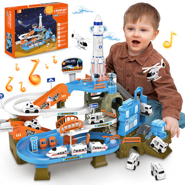 Race Tracks For Kids Ages 3-5, Smilesskiddo 73 Pcs Space Car Tracks Toys Gifts For Boys Kids With Music And Engineering Scene Si