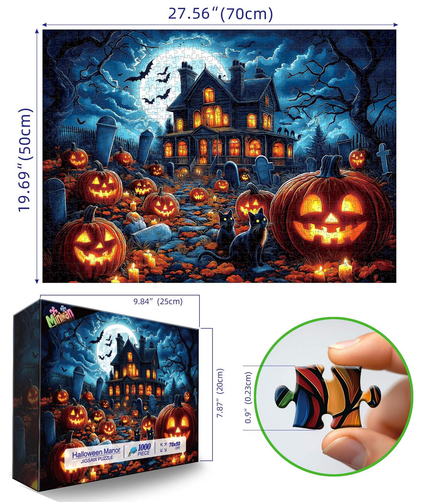 Halloween Haunted House 1000 Piece Jigsaw Puzzle for mature-themeds - Spooky Night Graveyard Scene Challenging 1000-Piece Puzzle for mature-themeds & Teens - enhanced Quality with Reference Poster
