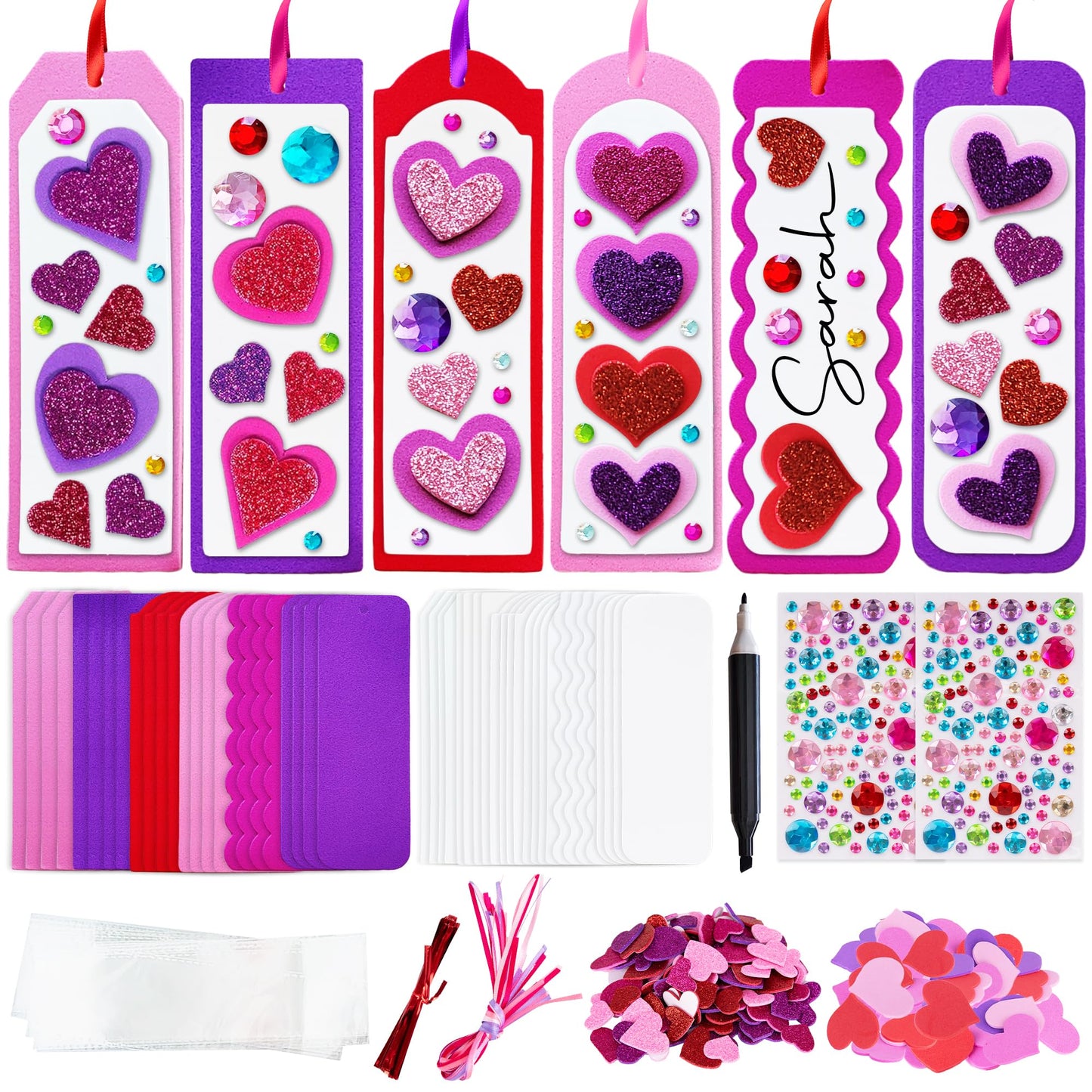 ArtCreativity 314 PCS Valentines Day Bookmark Craft Kit - Makes 24 Bookmarks - Valentine Crafts for Kids Classroom - Valentines 