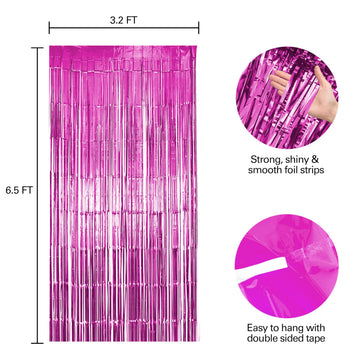 Hampton Distribution 2 Pack Pink Fringe Backdrop, Pink Tinsel Backdrop Curtains, Decorations for Baby Showers, Birthday, Holiday