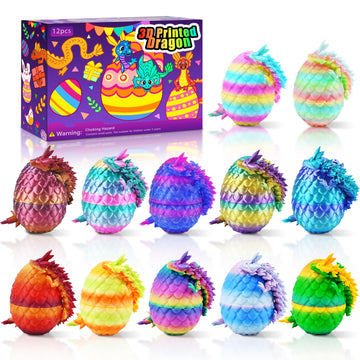 Impossmaker 12Pcs Easter Eggs 3D Dragon Eggs With Dragon Inside, Micro Easter Basket Stuffers Mini Articulated Unique Easter Bas