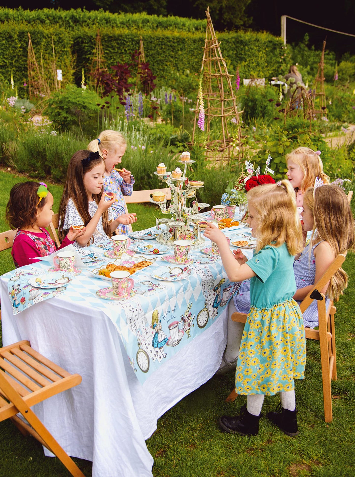 Talking Tables Blue Alice in Wonderland Paper Table Cover | Disposable Tablecloth, Home Recyclable | Supplies for Mad Hatter Tea