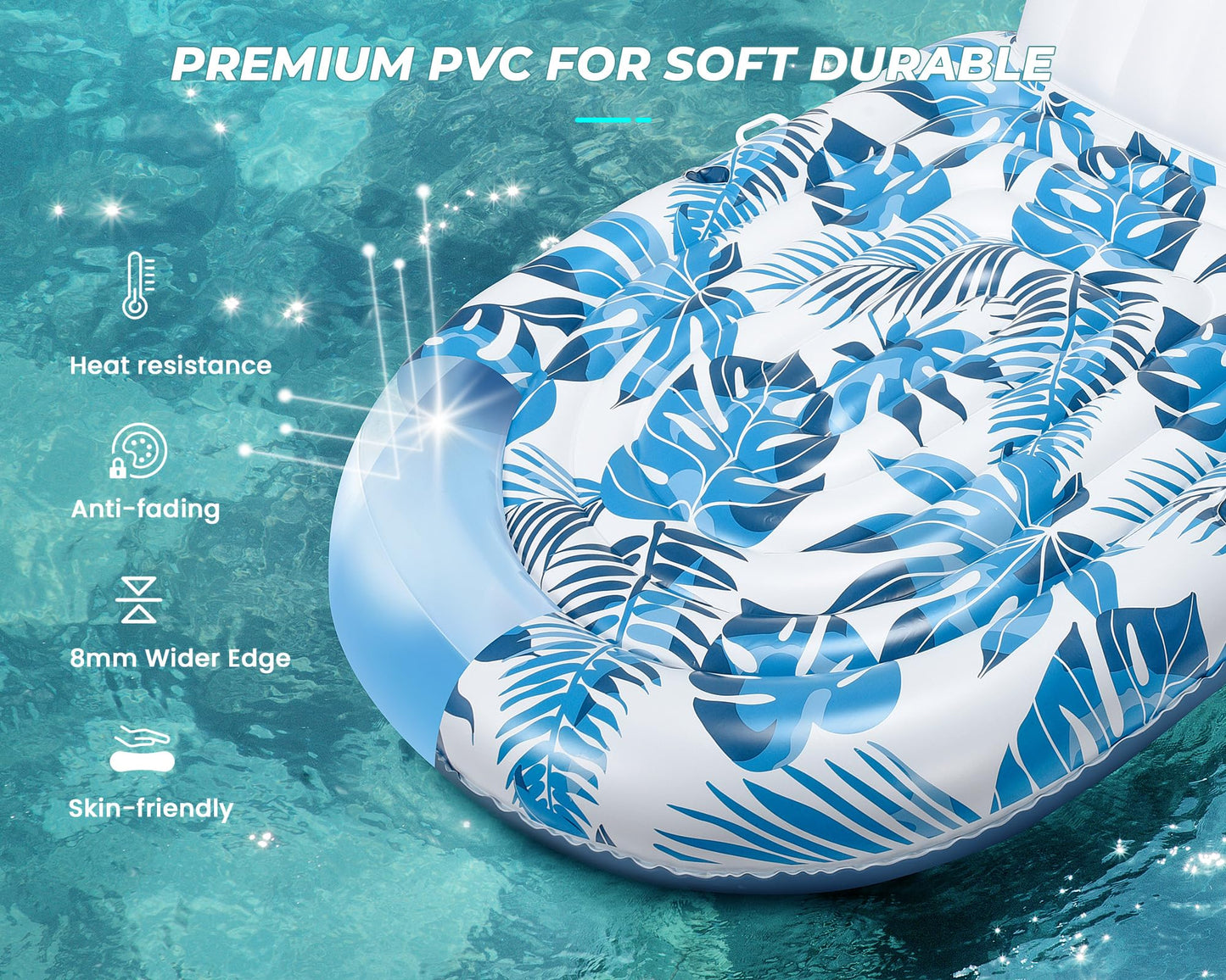 JCLEAL Pool Floats mature-themed 2 Person Inflatable Tanning Pool Lounger Extra Large River Rafts Heavy duty Water Floaties Chair Lounge Recliner with Cupholder Backrest Handles Swimming Toys Party Lake Ocean