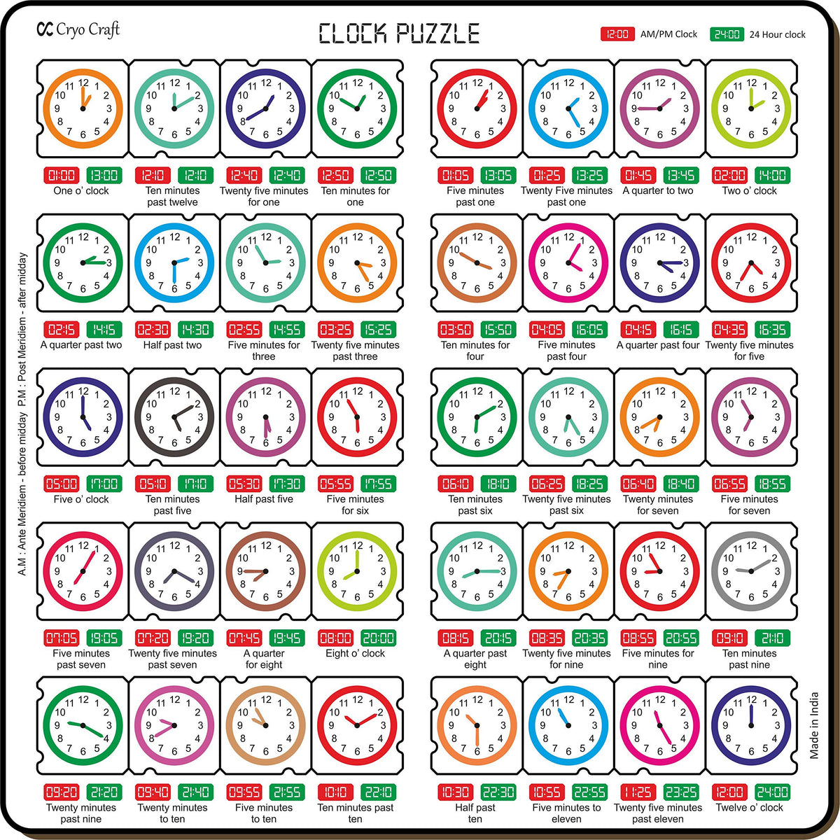 Cryo Craft Kid Wooden Clock Puzzle Board