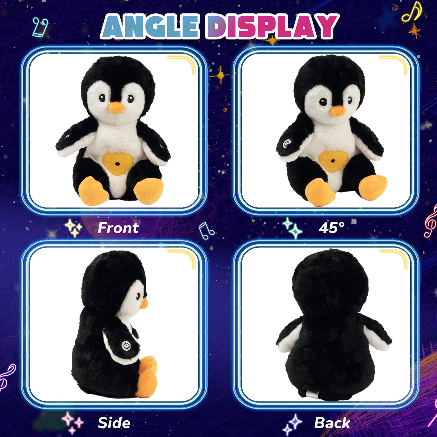 Cuteoy Musical Penguin Plush Star Projector Night Light Stuffed Animals Singing Soother Toys For Kids Lullabies Sounds Sleep Aid Gifts On Birthday Christmas, 11''…