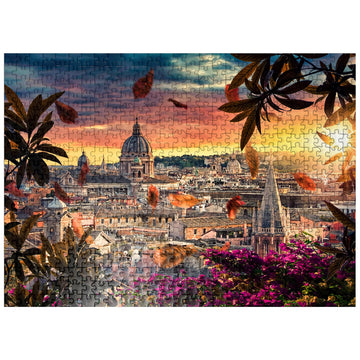 MyPuzzle Beautiful Sunset Over The City of Rome in The Evening - Premium 500 Piece Jigsaw Puzzle for Adults