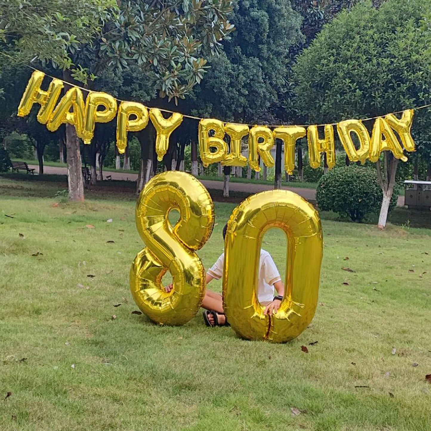 SHUNTAI 80th Birthday Decorations - Jumbo Gold Foil Number 80 Balloons & Happy Birthday Banner for Men Women Party Events