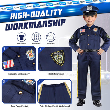 Joycover Police Officer Costume For Kids - Police Uniform For Kids, Kids Halloween Costumes For Boys Girls, Toddler Dress Up, Co