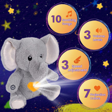 Cuteoy Elephant Star Projector Plush Night Light Stuffed Animals Musical Soother Toys For Kids Lullabies Sounds Sleep Aid Gifts On Birthday Christmas (Elephant)