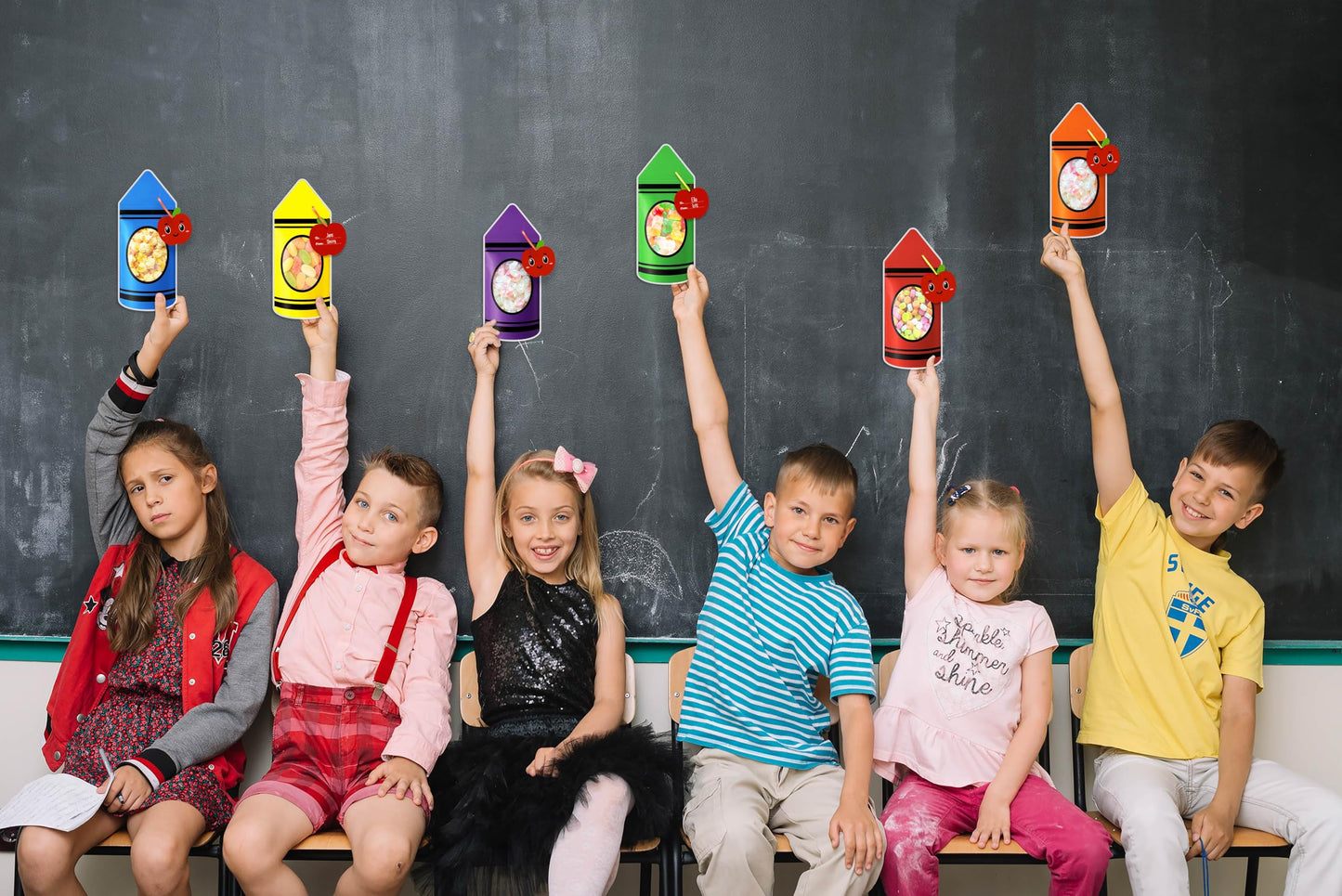 36PCS Back to School Goodie Bags Gifts Bulk: Students Teachers Party Favors, Plastic Candy Snack Crayon Treat Bag with Card, Tea