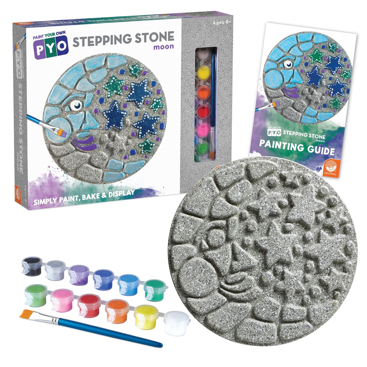 MindWare Paint Your Own Stepping Stone Kit - Mosaic Moon and Stars - Kits Include Paint and Brushes -