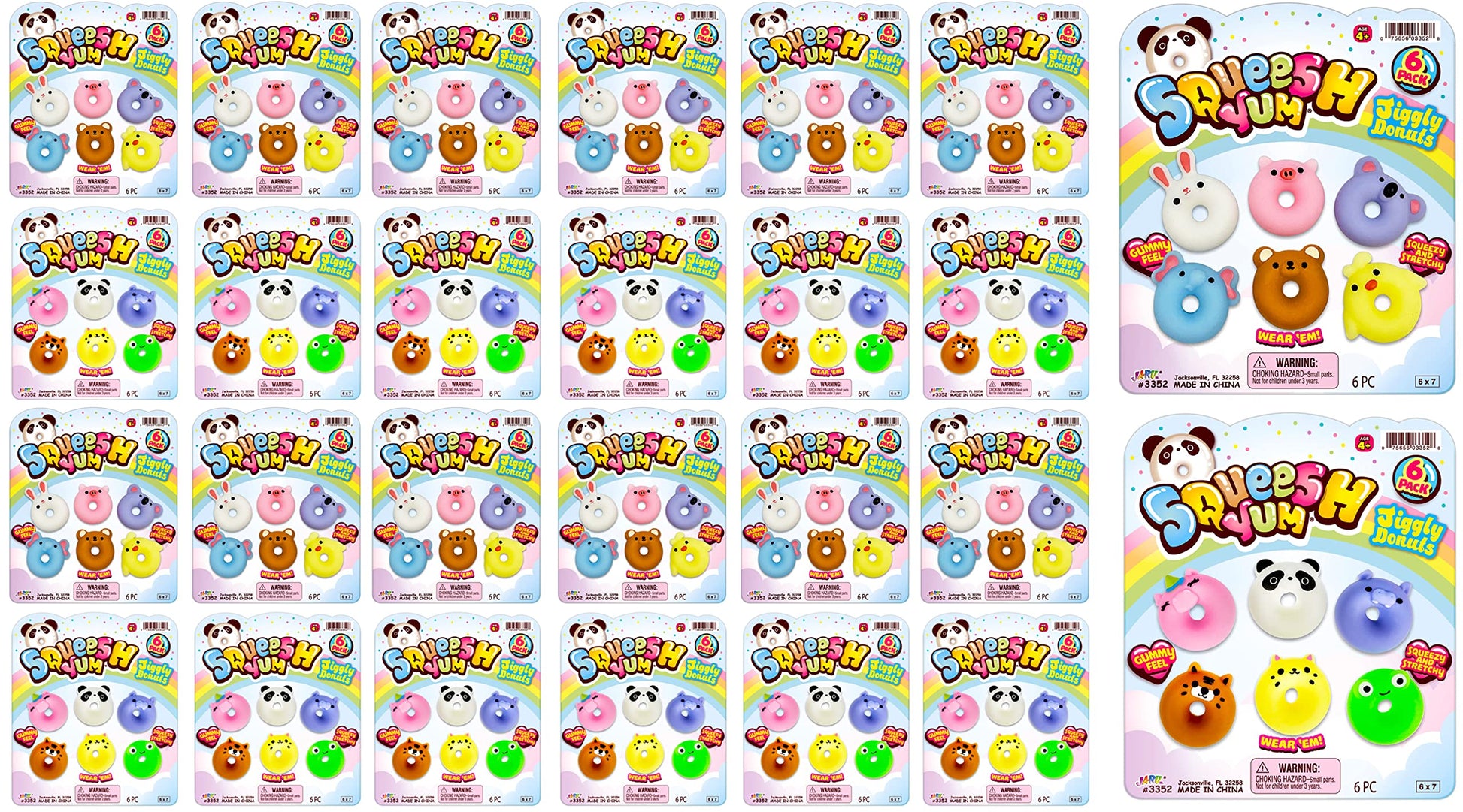 Ja-Ru Mochi Squishy Donut Animals (24 Pack; 144 Toys Assorted) Kawaii Mini Squishies For Kids. Stress Relief Fidget Toys. Bulk Party Favors Birthday Goodie Bags Classroom Prizes. 3352-24