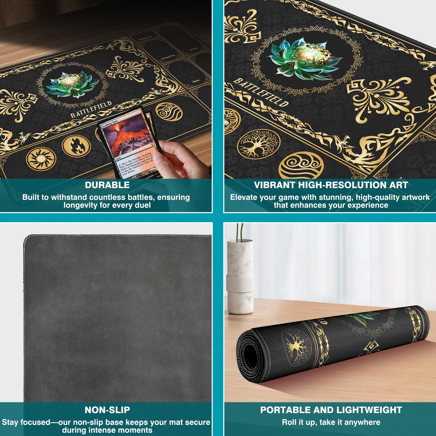 Promaxibinder Mtg Playmat With Magic Zones, 24X14In Playmat For Magic The Gathering, Commander Card Game Battles, Durable & Stai