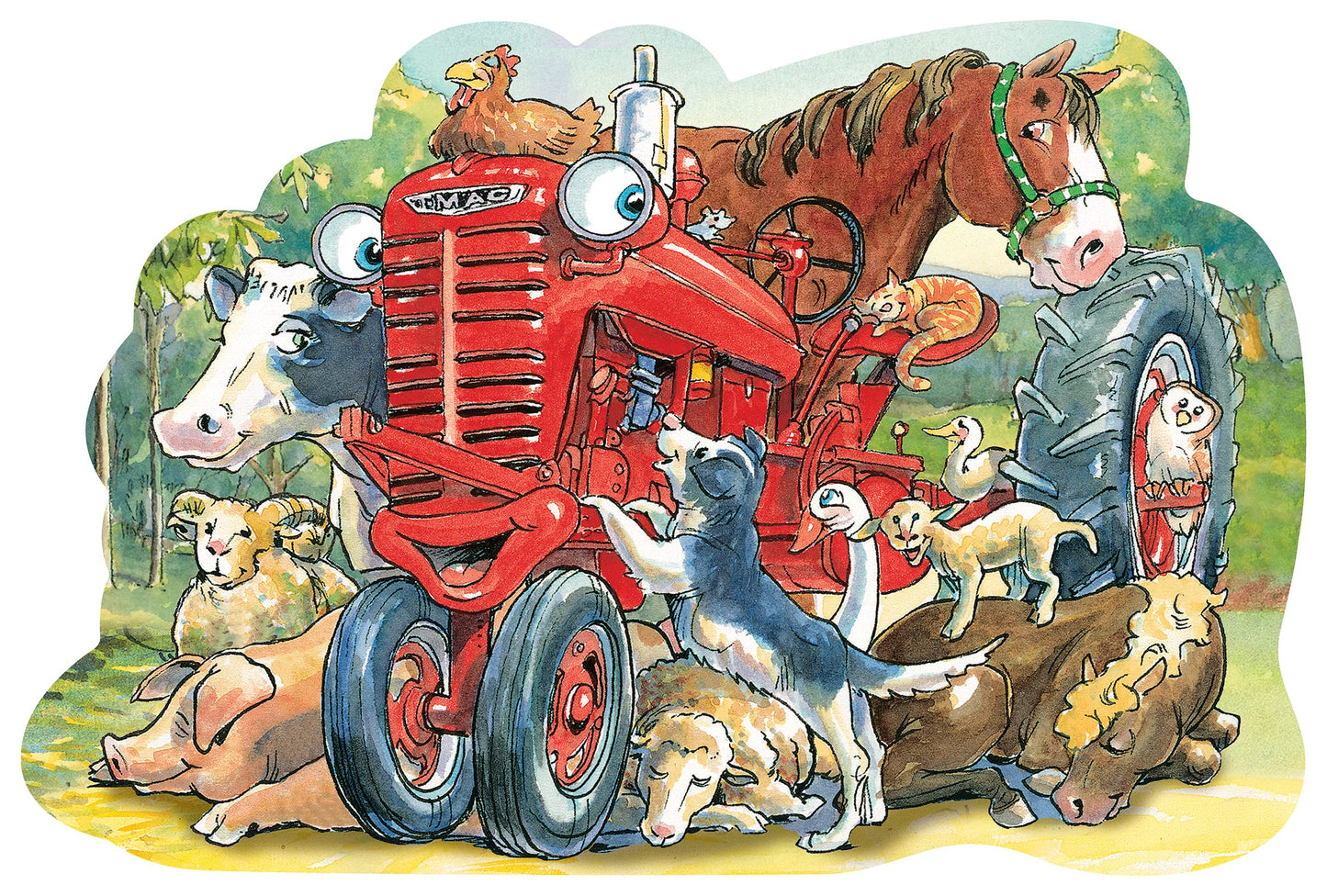 Masterpieces Floor Puzzle - Jumbo Size 36 Piece Jigsaw Puzzle For Kids - Tractor Mac Farm Shaped Puzzle - 3Ftx2Ft