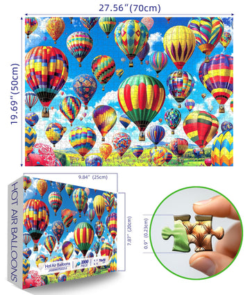 Blueforest - Colorful Hot Air Balloon 1000 Piece Jigsaw Puzzle For Adults, Challenging Family Landscape Puzzle Impossible Hard D
